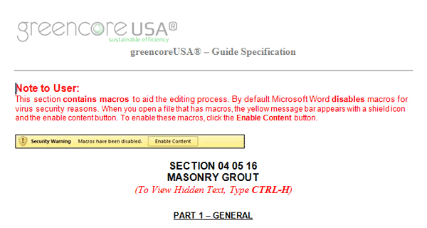 Grout Guide Specification